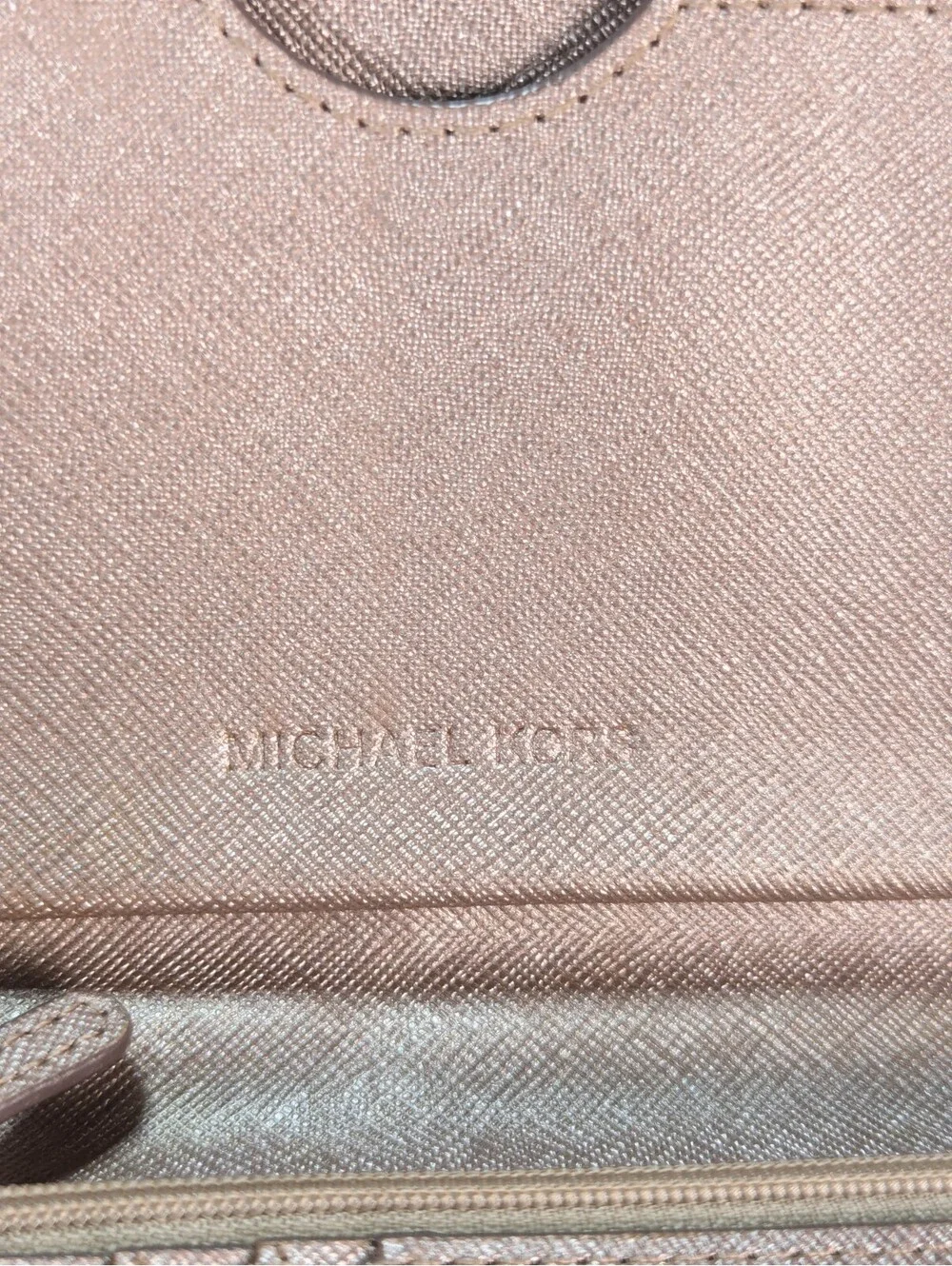 Michael Kors MK Signature Gold Metallic Wristlet Wallet Clutch Handbag Leather